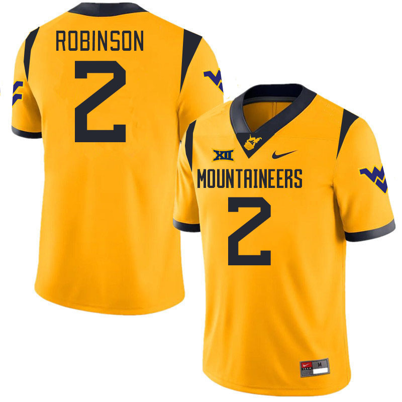 Men #2 Justin Robinson West Virginia Mountaineers College 2024 New Uniforms Football Jerseys Stitche